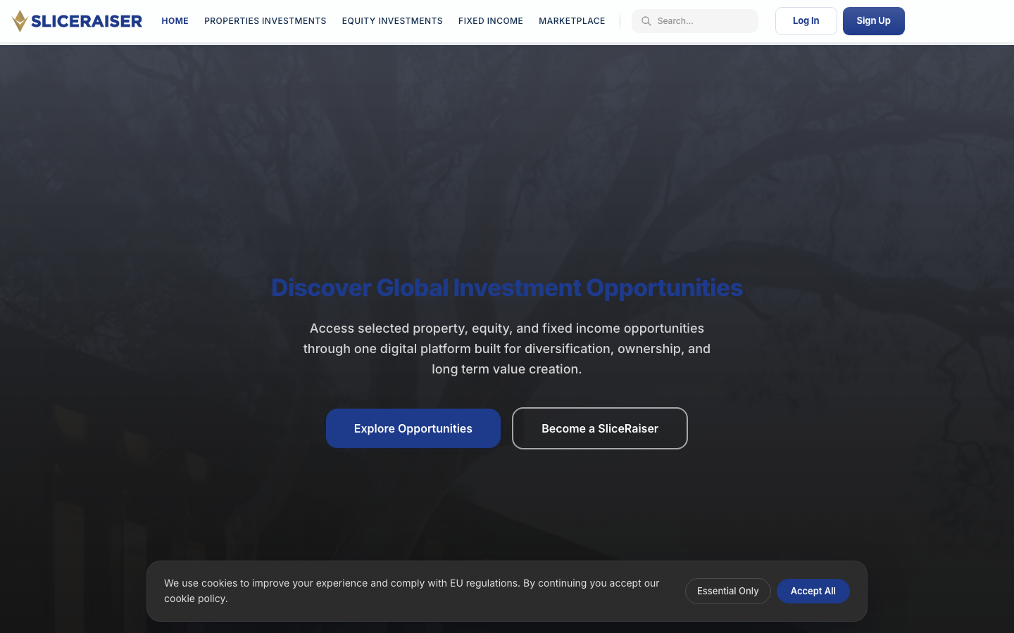 SliceRaiser platform homepage